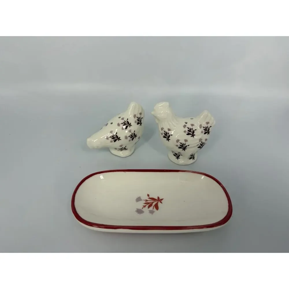 Anthropologie Millie Stoneware Salt & Pepper Shaker and Set Of Two Ramekins